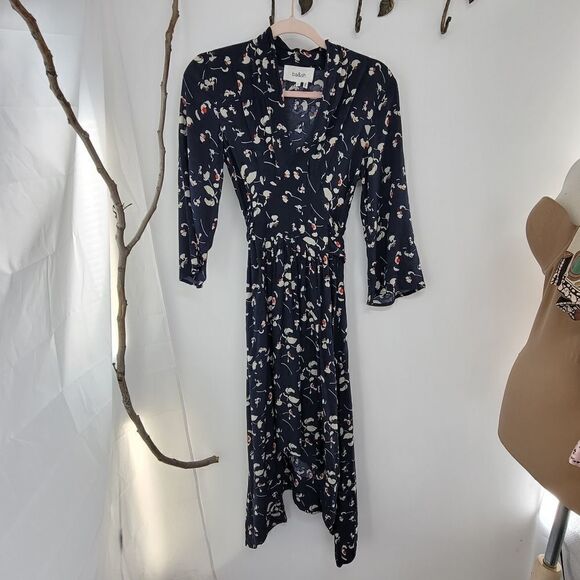 Ba&Sh silia tie waist midi dress marine handkerchief hem - Picture 4 of 16